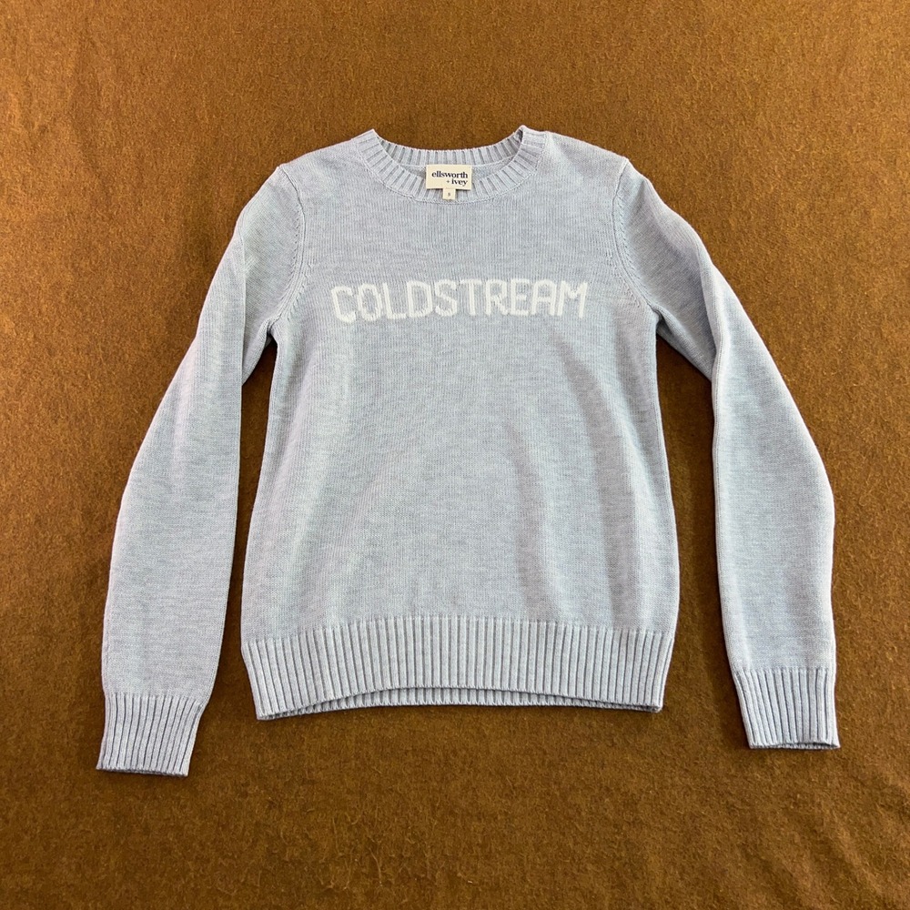Ellsworth + Ivey Womens S Blue Coldstream Intarsia Knit Crewneck Sweater *Flaw